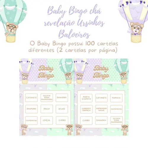 Baby Bingo Revelação Ursinhos Baloeiros - 100 Cartelas pdf