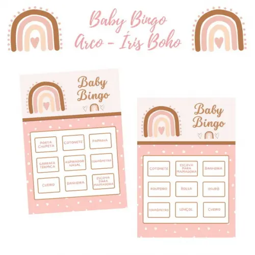 Baby Bingo Arco-íris Boho (poá)- 100 Cartelas pdf