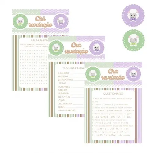 Kit Brincadeiras Chá de Bebê Revelação Ovelhinha Verde/lilás