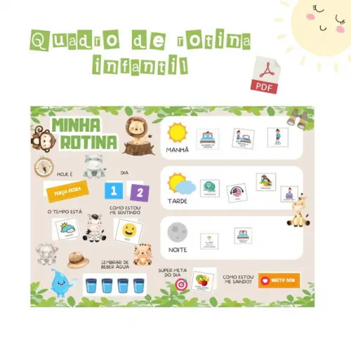Quadro Rotina Infantil Safári A3 (digital Pdf)