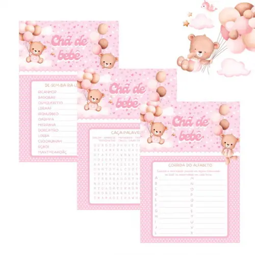 Kit Brincadeiras Chá de Bebê - Ursinha Balões (pdf)
