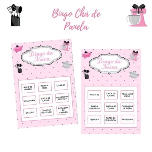 Bingo Chá de Panela - Rosa/cinza (50 Cartelas) - pdf