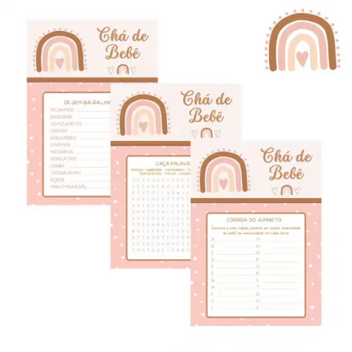 Kit Brincadeiras Chá de Bebê Arco-íris Boho (poá) (pdf)