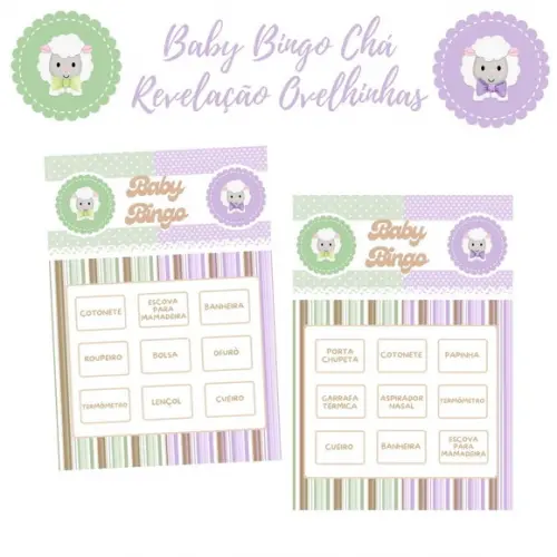 Baby Bingo Revelação Ovelhinhas (verde/lilás) (100 Cartelas)