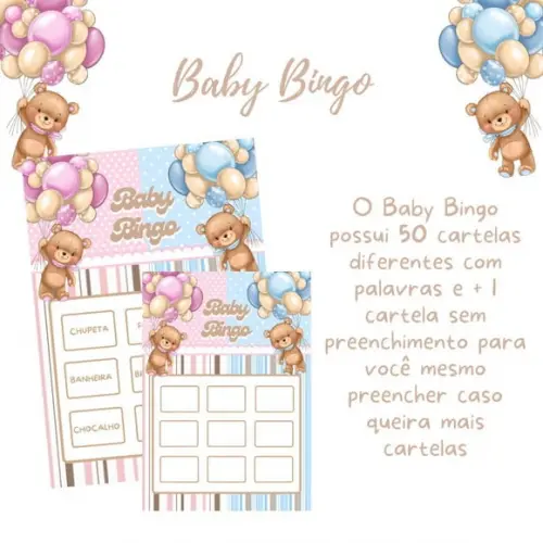 Baby Bingo Chá Revelação Ursinhos Balão (50 Cartelas) - pdf