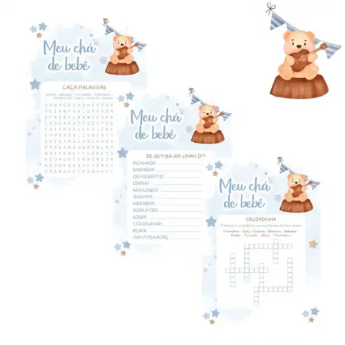 Kit Brincadeiras Chá de Bebê Ursinho Violão Azul (pdf)