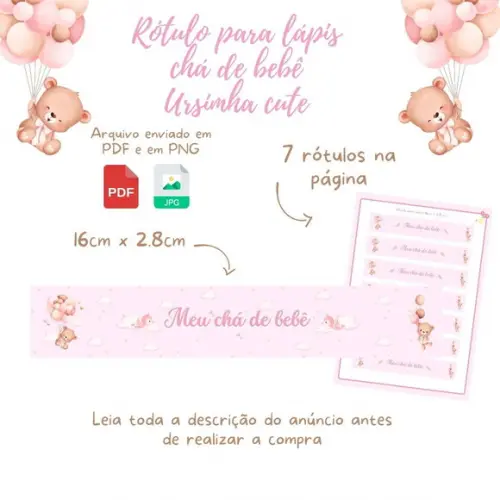 Rótulo para Lápis e Tags Ursinha Cute (digital)