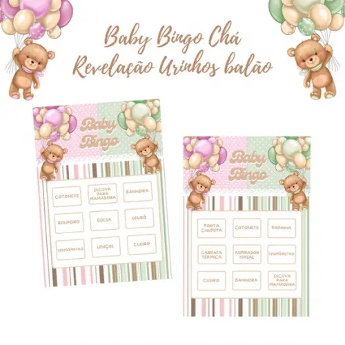 Baby Bingo Chá Revelação Ursinhos Rosa/verde - 100 Cartelas