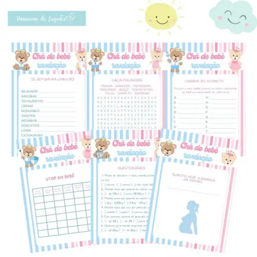 Kit Brincadeiras Chá Revelação Ursinho Príncipe e Princesa