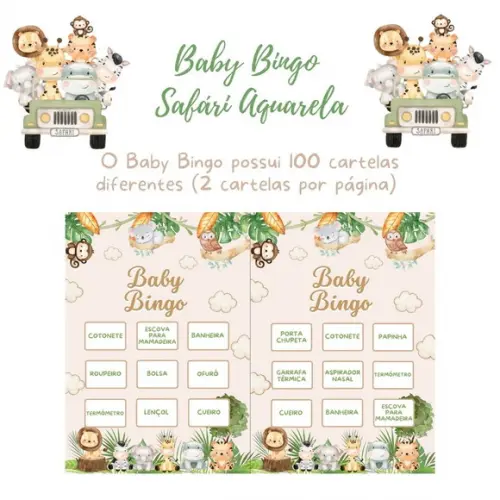 Baby Bingo Safári Aquarela - 100 Cartelas pdf