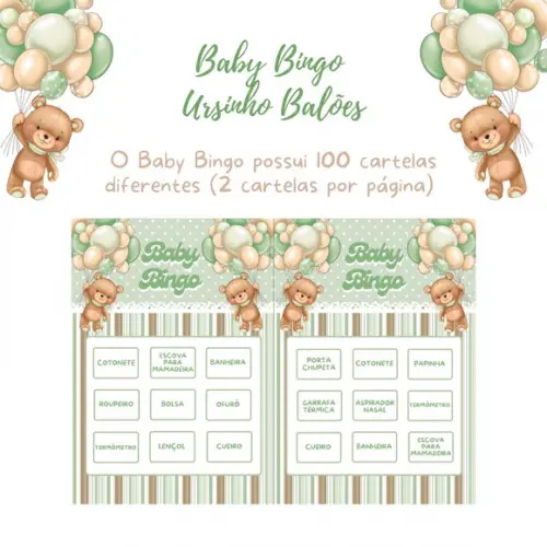 Baby Bingo Ursinho Balões (verde) - 100 Cartelas pdf