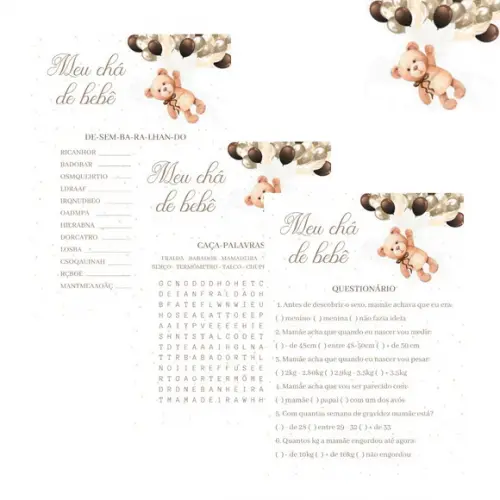 Kit Brincadeiras Chá de Bebê - Ursinho Balões 3