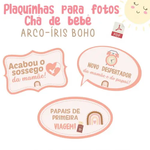 Kit Plaquinhas Chá de Bebê Arco-íris Boho (arquivo Pdf)