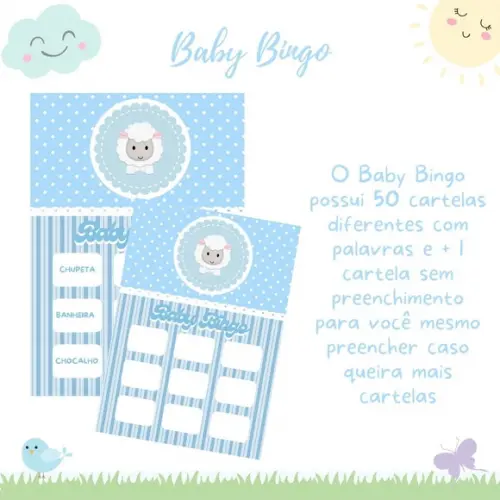 Baby Bingo Ovelhinha (azul) 50 Cartelas (digital Pdf)