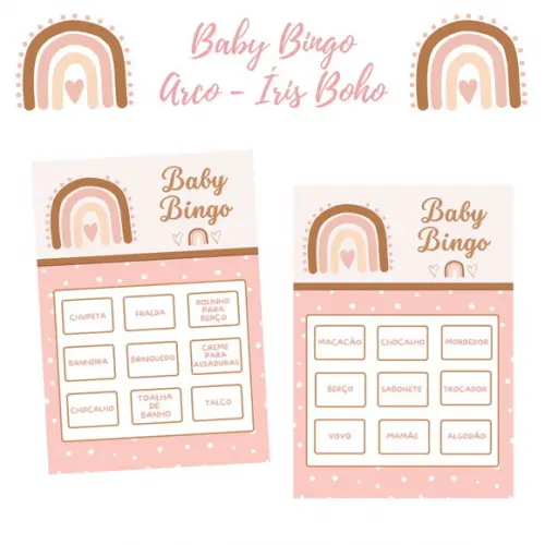 Baby Bingo Arco-íris Boho (poá) - 50 Cartelas pdf