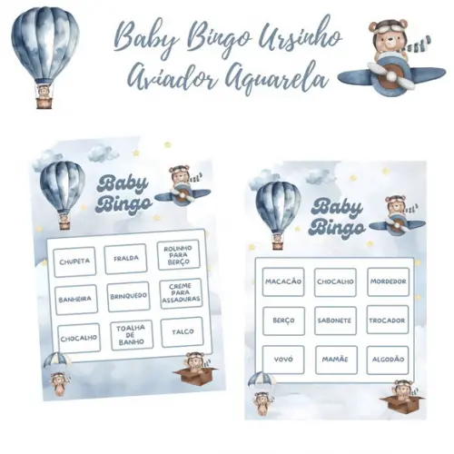 Baby Bingo Ursinho Aviador Aquarela- 50 Cartelas pdf