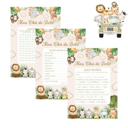 Kit Brincadeiras Chá de Bebê Safári c/ Nome do Bebê pdf