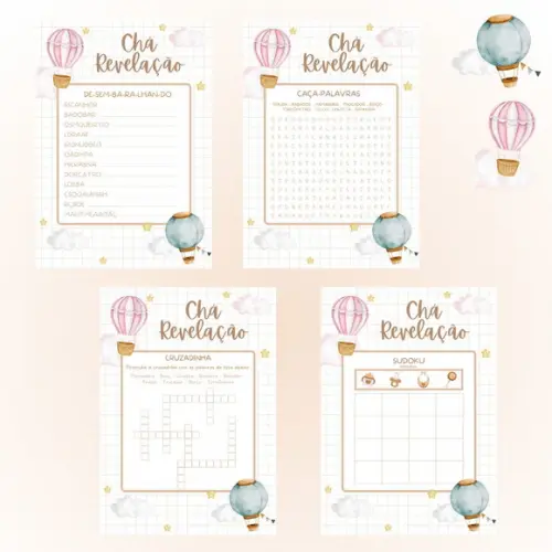 Kit Brincadeiras Chá Revelação Balões c/ Nome do Bebê pdf