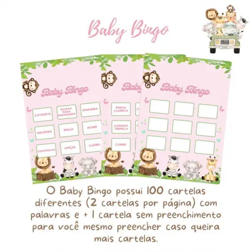 Baby Bingo Safári - Rosa (100 Cartelas) - pdf