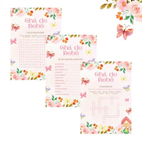 Kit Brincadeiras Chá de Bebê Jardim das Borboletas -pdf