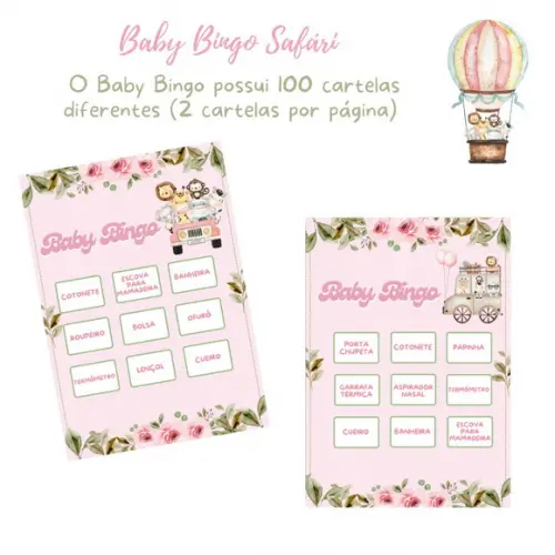 Baby Bingo Safári - Rosa 2 (100 Cartelas) - pdf