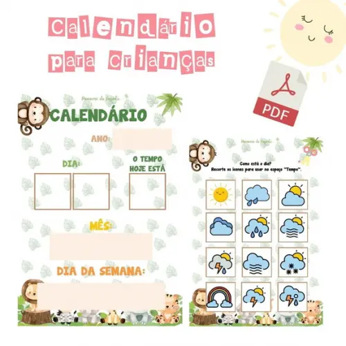 Calendário Permanente Para Crianças Safári (arquivo Pdf)