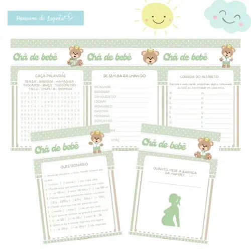 Kit Brincadeiras Chá de Bebê Ursinho Príncipe Verde (pdf)