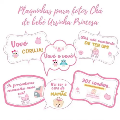 Kit Plaquinhas Chá de Bebê Ursinha Princesa (arquivo Pdf)