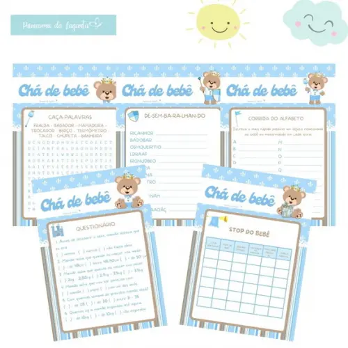 Kit Brincadeiras Chá de Bebê Ursinho Príncipe Azul Clar(pdf)