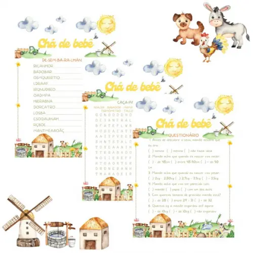 Kit Brincadeiras Chá de Bebê - Fazendinha (pdf)