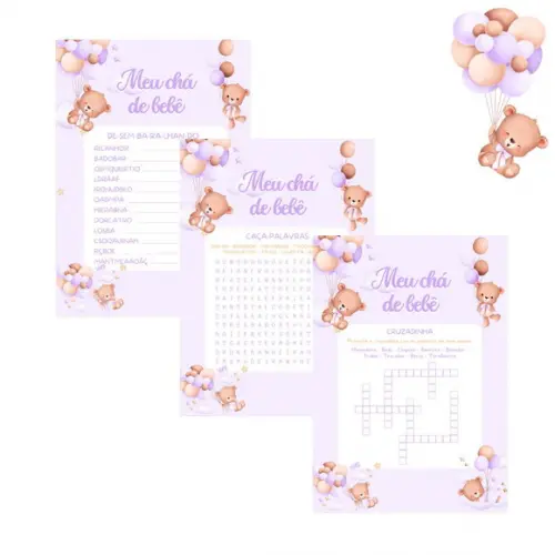 Kit Brincadeiras Chá de Bebê Ursinha Cute (lilás) -pdf