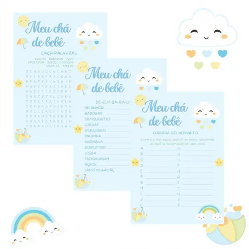 Kit Brincadeiras Chá de Bebê Chuva de Amor Azul (pdf)