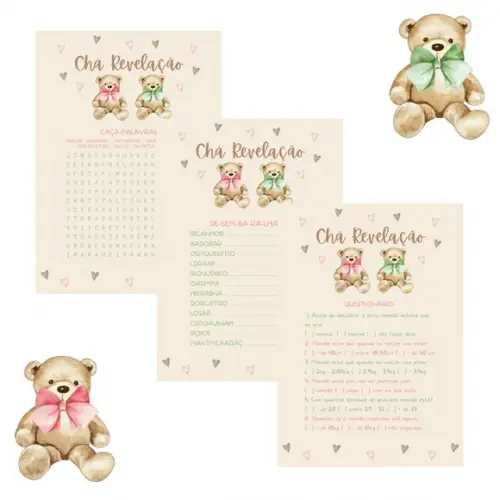 Kit Brincadeiras Chá Revelação Ursinhos (rosa e Verde) - pdf