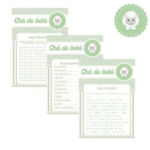Kit Brincadeiras Chá de Bebê Ovelhinha (verde) (pdf)