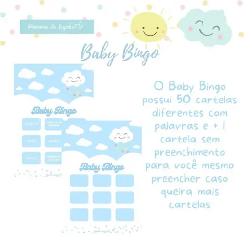 Baby Bingo Chuva de Amor Azul 50 Cartelas (digital Pdf)