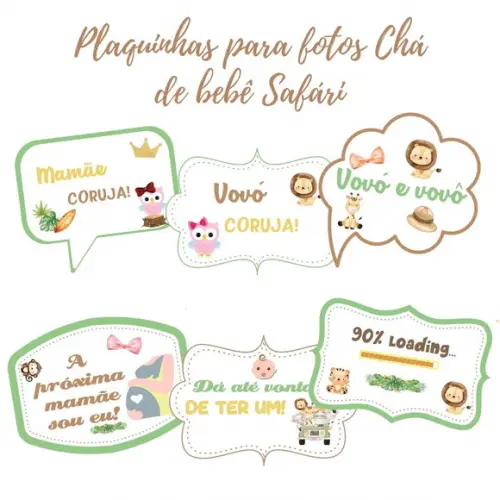 Kit Plaquinhas Chá de Bebê Safári (arquivo Pdf)