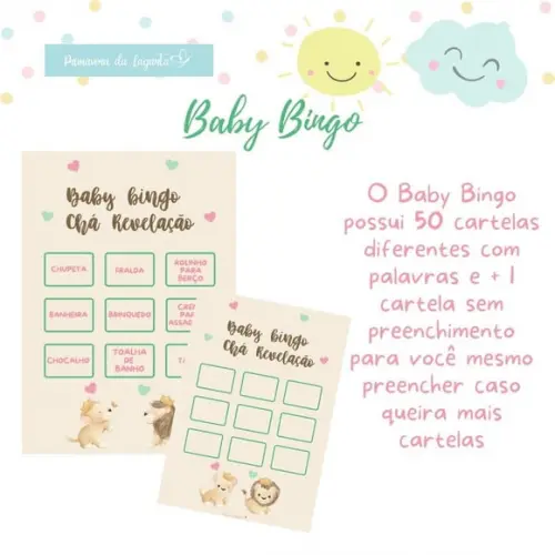 Baby Bingo Chá Revelação Leão e Leoa 50 Cartelas (pdf)
