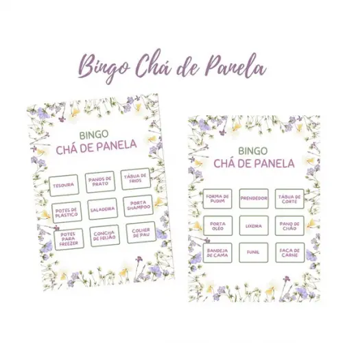 Bingo Chá de Panela Floral - Lilás (100 Cartelas) - pdf