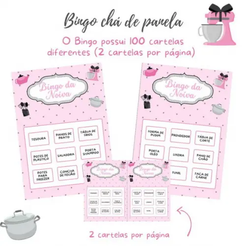 Bingo Chá de Panela Personalizado C/nome(100 Cartelas) - pdf