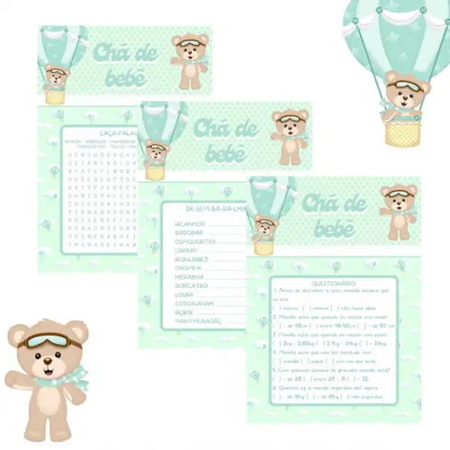 Kit Brincadeiras Chá de Bebê Ursinho Baloeiro - Verde (pdf)
