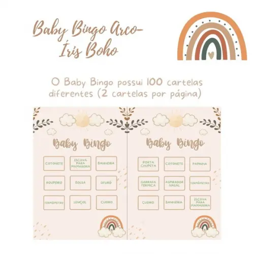 Baby Bingo Arco-íris Boho 2 - 100 Cartelas pdf