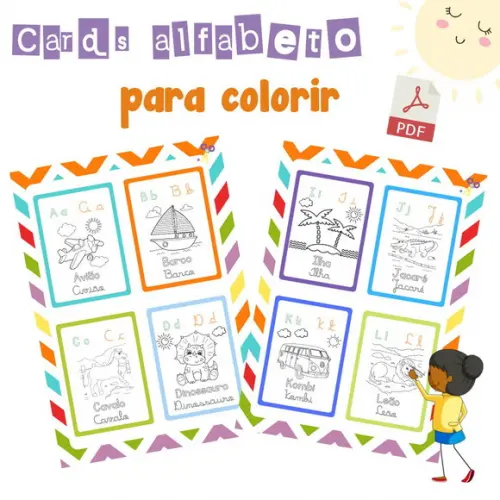 Cards Alfabeto Ilustrado Para Colorir (arquivo Pdf)
