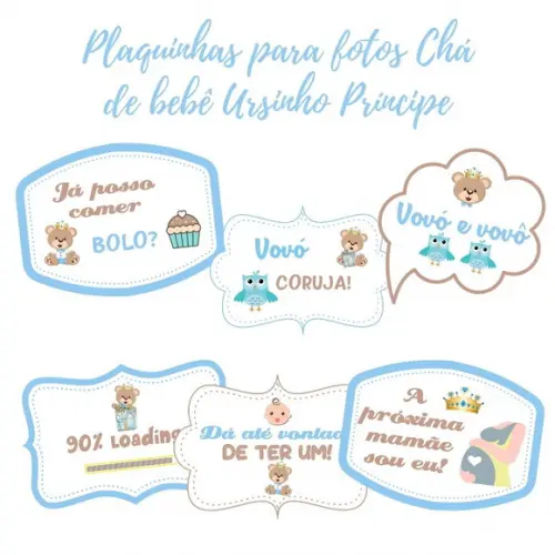 Kit Plaquinhas Chá de Bebê Ursinho Príncipe (arquivo Pdf)