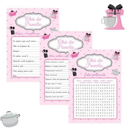 Kit Brincadeiras Chá de Panela (rosa/cinza) C/nome - pdf