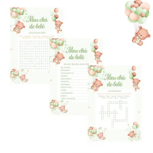 Kit Brincadeiras Chá de Bebê Ursinho Cute (verde) -pdf