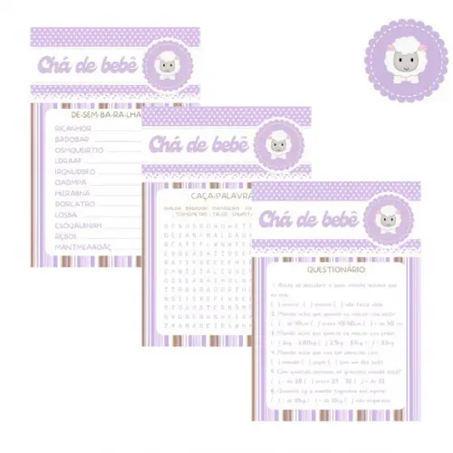 Kit Brincadeiras Chá de Bebê Ovelhinha (lilás) (pdf)