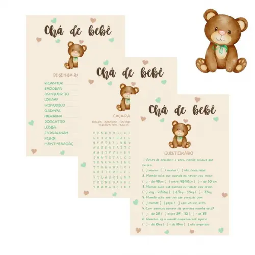 Kit Brincadeiras Chá de Bebê Ursinho (verde) (pdf)