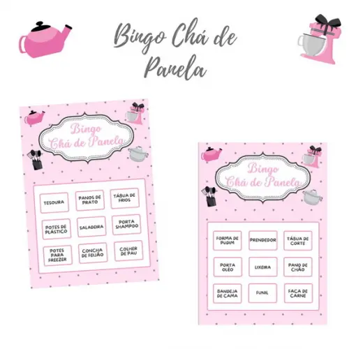 Bingo Chá de Panela (rosa e Cinza) (100 Cartelas) - pdf