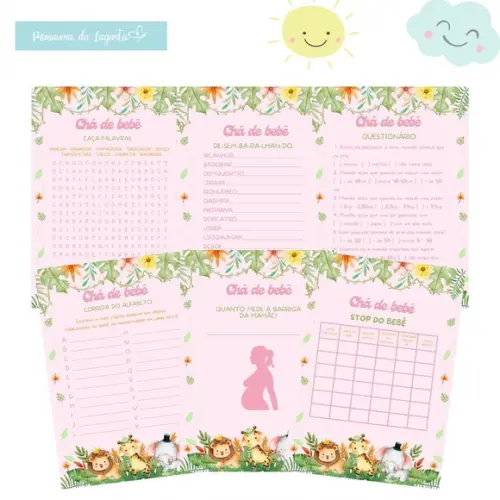 Kit Brincadeiras Chá de Bebê Safári Modelo 3 Rosa (pdf)