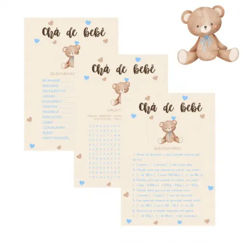 Kit Brincadeiras Chá de Bebê Ursinho c/ Nome (pdf)